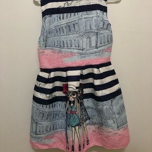 CRFS City Girls Fashionista Graphic Print Pleat Striped Multicolor Dress